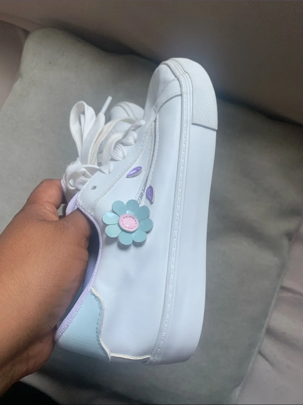 White Low-Top Sneakers with Pastel Flower Accents